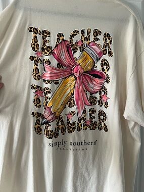 Simply Southern Cream Tee with Yellow Pencil and Pink Bow